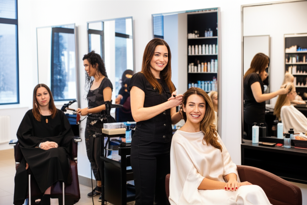 Elegant beauty salon interior and services